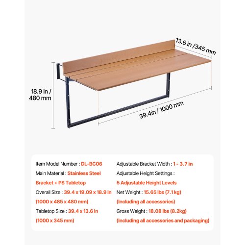 Balcony Hanging Table 15 x 39 in Folding Balcony Railing Table Outdoor