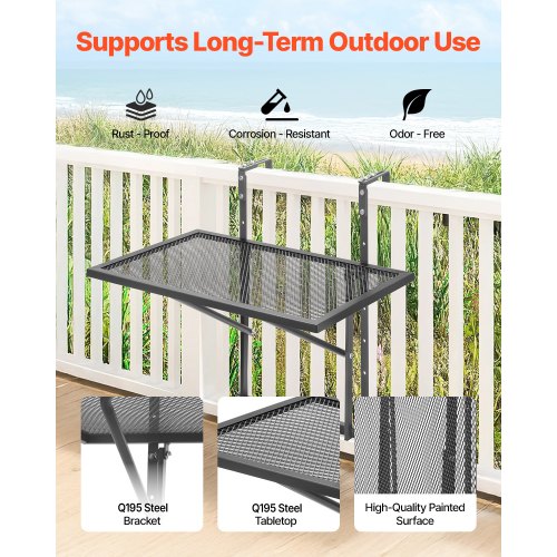Balcony Hanging Table 19 x 24 in Metal Folding Balcony Railing Table