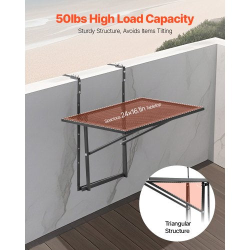 Balcony Hanging Table 19 x 24 in Metal Folding Balcony Railing Table