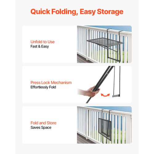 Balcony Hanging Table 19 x 24 in Metal Folding Balcony Railing Table