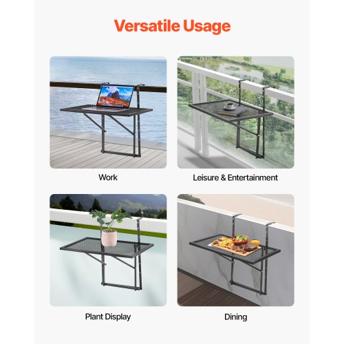 Balcony Hanging Table 19 x 24 in Metal Folding Balcony Railing Table