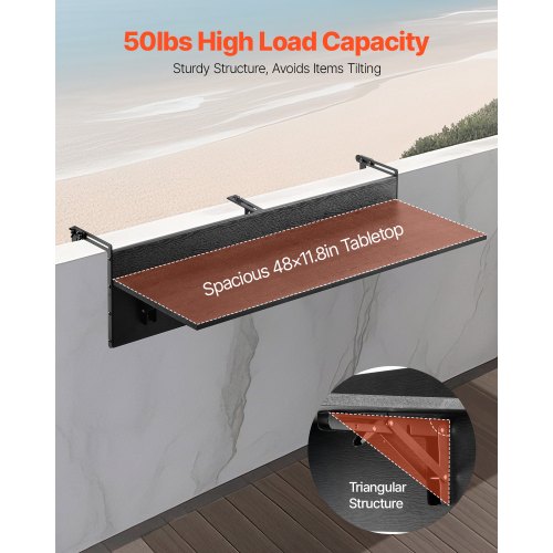 Balcony Hanging Table 12 x 48 in Folding Balcony Railing Table Outdoor
