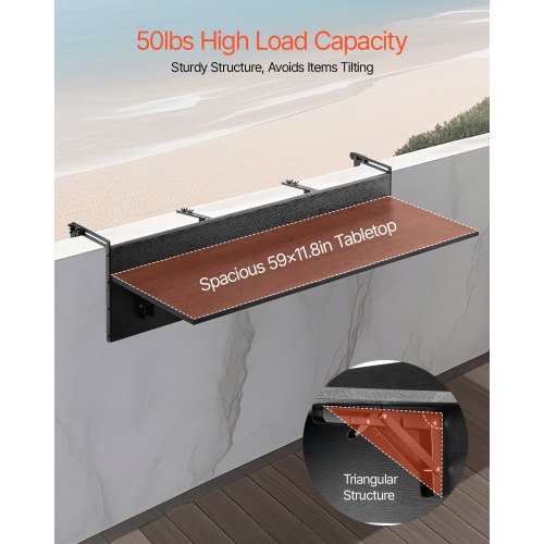Balcony Hanging Table 12 x 59 in Folding Balcony Railing Table Outdoor