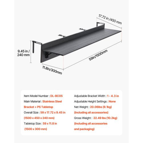 Balcony Hanging Table 12 x 59 in Folding Balcony Railing Table Outdoor