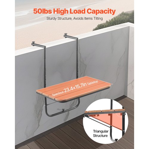 Balcony Hanging Table 25 x 24 in Folding Balcony Railing Table Outdoor