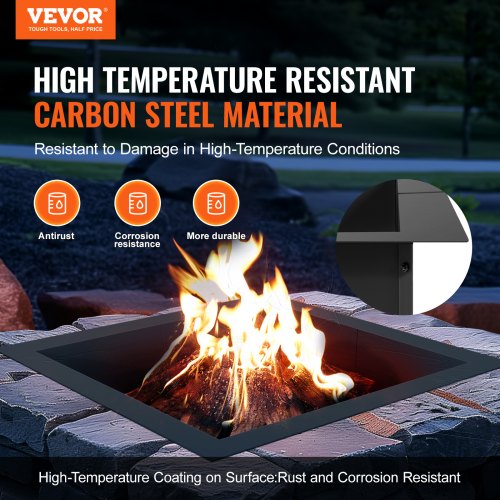 Fire Pit Ring Square 42x42 in Outer Steel Liner DIY Campfire Ring Firepit – 5 MM