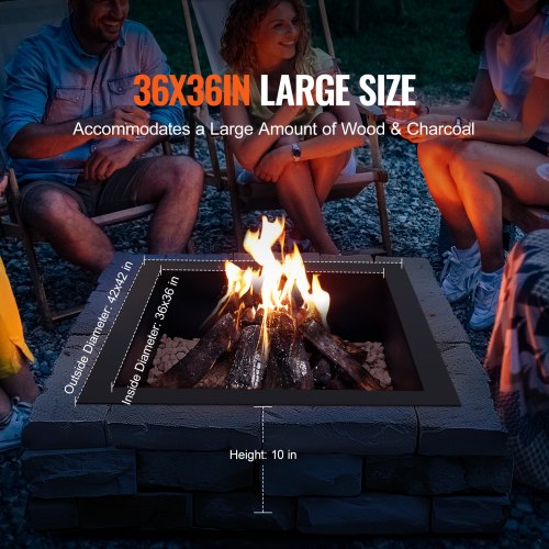 Fire Pit Ring Square 42x42 in Outer Steel Liner DIY Campfire Ring Firepit – 5 MM