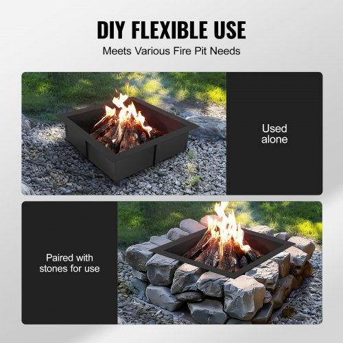 Fire Pit Ring Square 42x42 in Outer Steel Liner DIY Campfire Ring Firepit – 5 MM