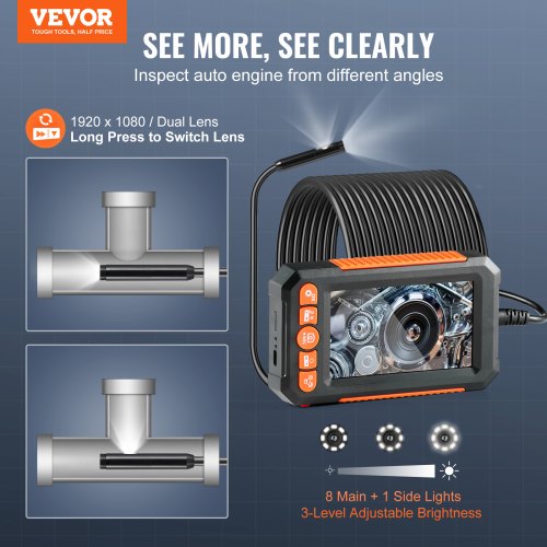 Endoscope Camera with Lights Dual Lens Borescope 49.2FT Cable 43 Screen