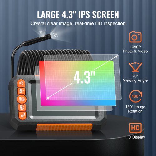 Endoscope Camera with Lights Dual Lens Borescope 49.2FT Cable 43 Screen