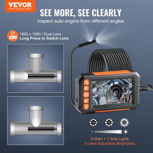 Endoscope Camera with Light Dual Lens Industrial Borescope 43 Screen
