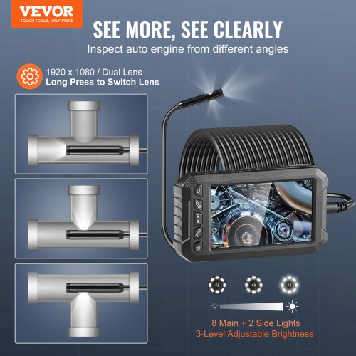 Endoscope Camera with Light Triple Lens Borescope with 49.2FT SemiRigid