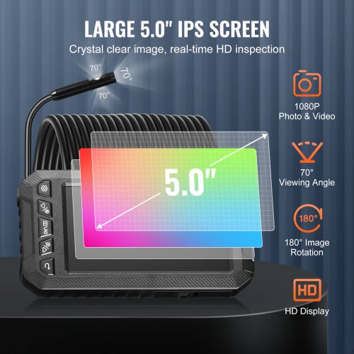 Endoscope Camera with Light Triple Lens Borescope with 49.2FT SemiRigid