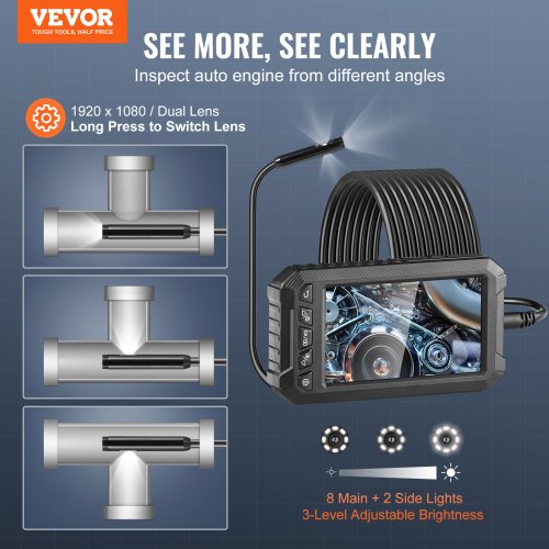 Endoscope Camera with Light Triple Lens Industrial Borescope 5 Screen