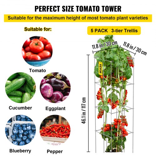 Tomato Cages 118 x 118 x 461 5 Packs Square Plant Support Cages