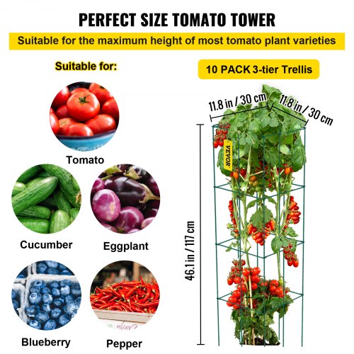 Tomato Cages 118 x 118 x 461 10 Packs Square Plant Support Cages