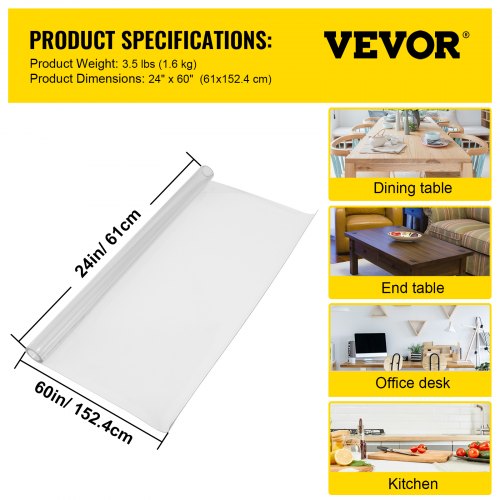 Plastic Table Cover 24 x 60 Inch 1.5 mm Thick Clear Table Protector