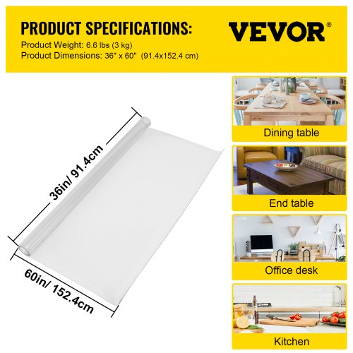Plastic Table Cover 36 x 60 Inch 2 mm Thick Clear Table Protector