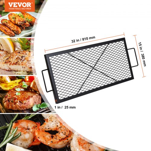 XMarks Fire Pit Grill Grate Rectangle Cooking Grate Heavy Duty Steel