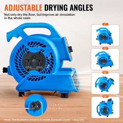 Floor Blower 1360 RPM 600 CFM Air Mover with 4 Blowing Angles 3Speeds – 10 FT