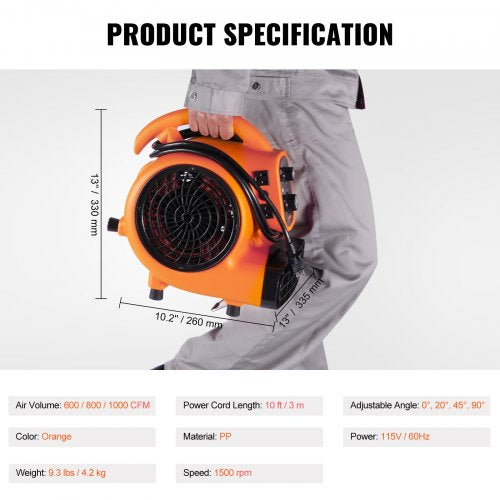 Floor Blower 14 HP 1000 CFM Air Mover for Drying and Cooling Portable