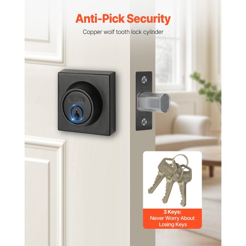 Deadbolt Lock Square Single Cylinder Dead Bolt Keyed 1 Side Fits Standard