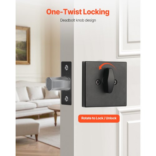 Deadbolt Lock Square Single Cylinder Dead Bolt Keyed 1 Side Fits Standard