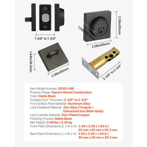 Deadbolt Lock Square Single Cylinder Dead Bolt Keyed 1 Side Fits Standard