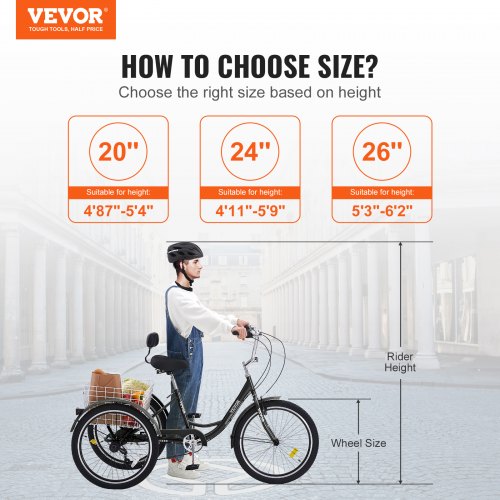 Adult Tricycles Bike 7 Speed Trikes 24 Inch Threewheeled Bicycles Carbon Steel