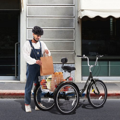 Adult Tricycles Bike 7 Speed Trikes 24 Inch Threewheeled Bicycles Carbon Steel