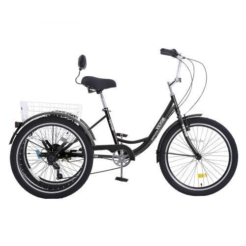 Adult Tricycles Bike 7 Speed Trikes 24 Inch Threewheeled Bicycles Carbon Steel