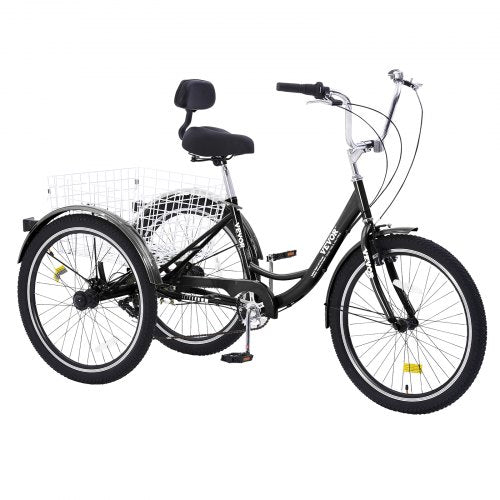 Adult Tricycles Bike 7 Speed Trikes 24 Inch Threewheeled Bicycles Carbon Steel