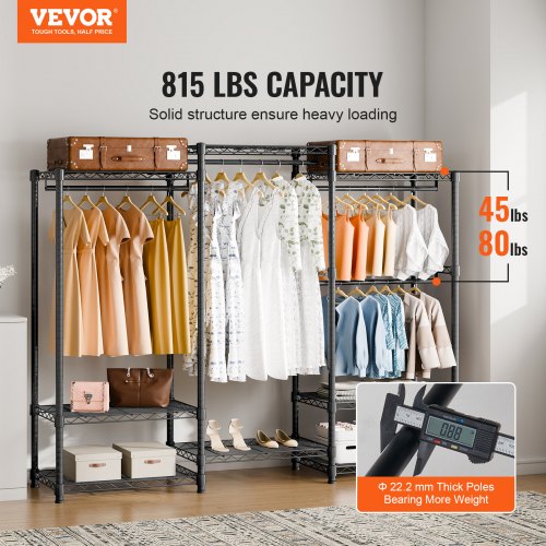 Heavy Duty Clothes Rack Rolling Clothing Garment Rack with 4 Hang Rods 8