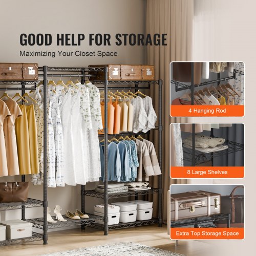Heavy Duty Clothes Rack Rolling Clothing Garment Rack with 4 Hang Rods 8