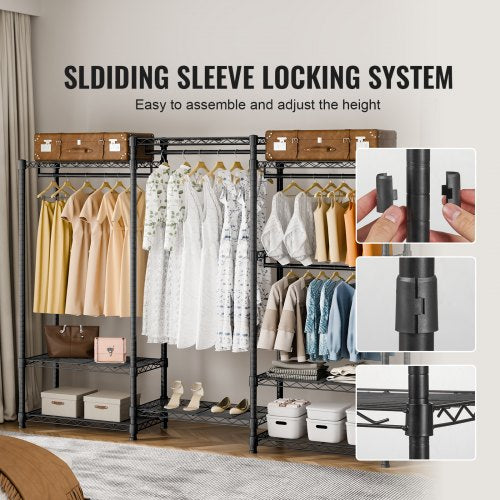Heavy Duty Clothes Rack Rolling Clothing Garment Rack with 4 Hang Rods 8