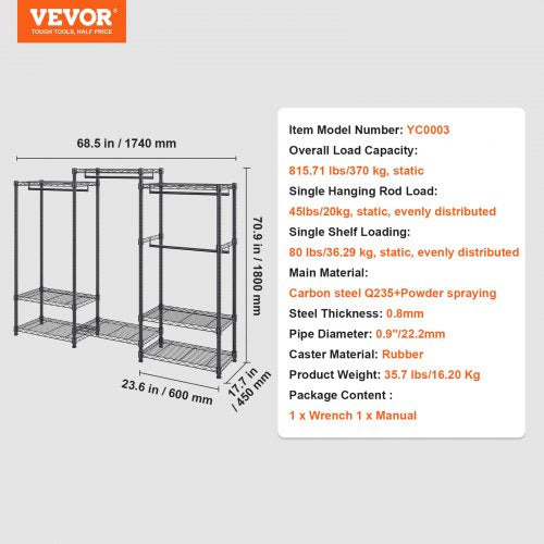 Heavy Duty Clothes Rack Rolling Clothing Garment Rack with 4 Hang Rods 8