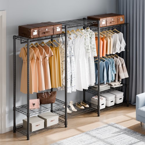 Heavy Duty Clothes Rack Rolling Clothing Garment Rack with 4 Hang Rods 8