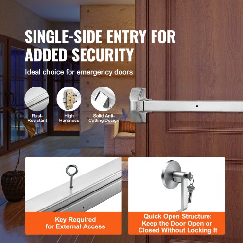 Door Push Bar Panic Exit Device 31” Stainless Steel Commercial Emergency