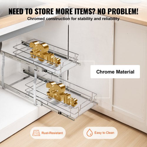 12Wx21Dx15H Pull Out Cabinet Organizer Heavy Duty Slide Out Pantry