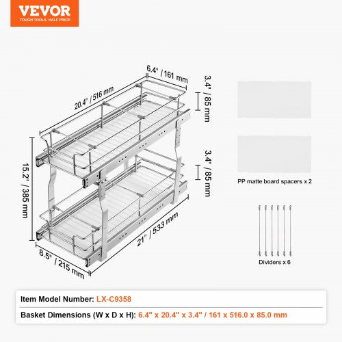 85Wx21Dx15H Pull Out Cabinet Organizer Heavy Duty Slide Out Pantry