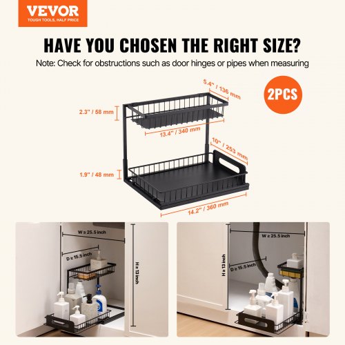 2 Tier Pull Out Cabinet Organizer107W x 142D Under Sink Organizer