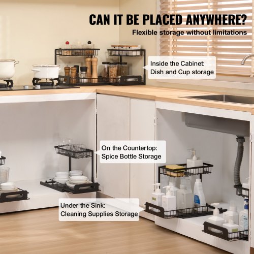 2 Tier Pull Out Cabinet Organizer107W x 142D Under Sink Organizer