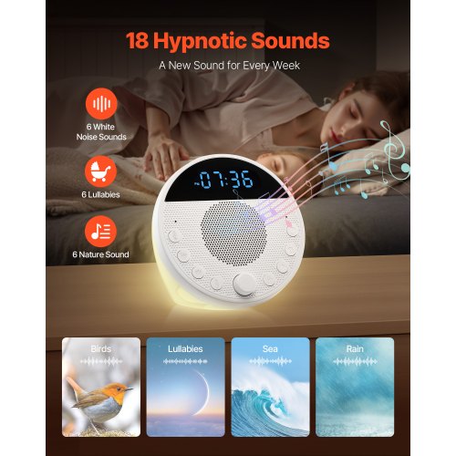 Sound Machine 18 Soothing Sleep Sounds 7Color Night Light 6In1 White Noise