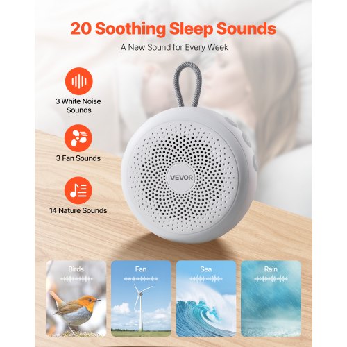 Sound Machine 20 Soothing Sleep Sounds 4In1 Hangable White Noise With Autooff
