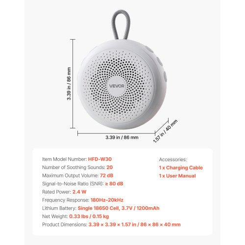 Sound Machine 20 Soothing Sleep Sounds 4In1 Hangable White Noise With Autooff
