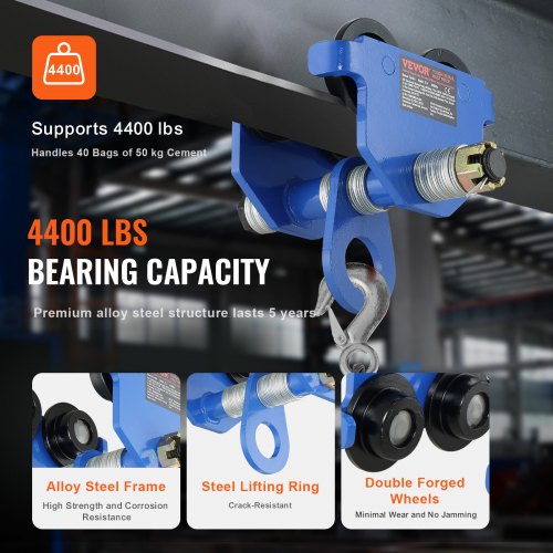Manual Trolley 4400 lbs2 Ton Load Capacity Push Beam Trolley with Dual