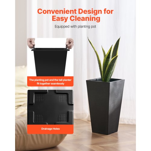 Set of 2 Tall Outdoor Planters 22inch Large Planters For Outdoor Indoor