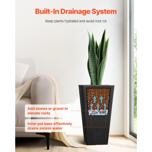 Set of 2 Tall Outdoor Planters 22inch Large Planters For Outdoor Indoor