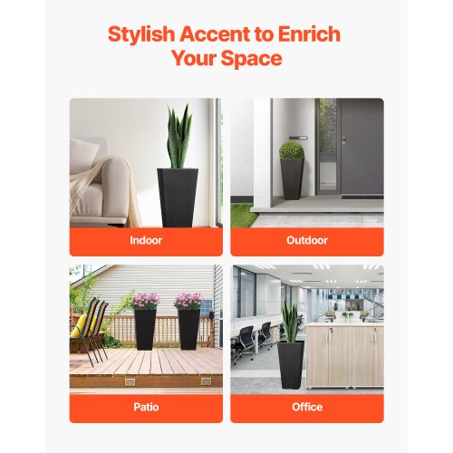 Set of 2 Tall Outdoor Planters 22inch Large Planters For Outdoor Indoor