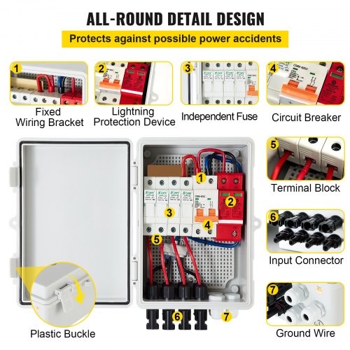PV Combiner Box 4 String with 15A Rated Current Fuse 63A Circuit Breaker
